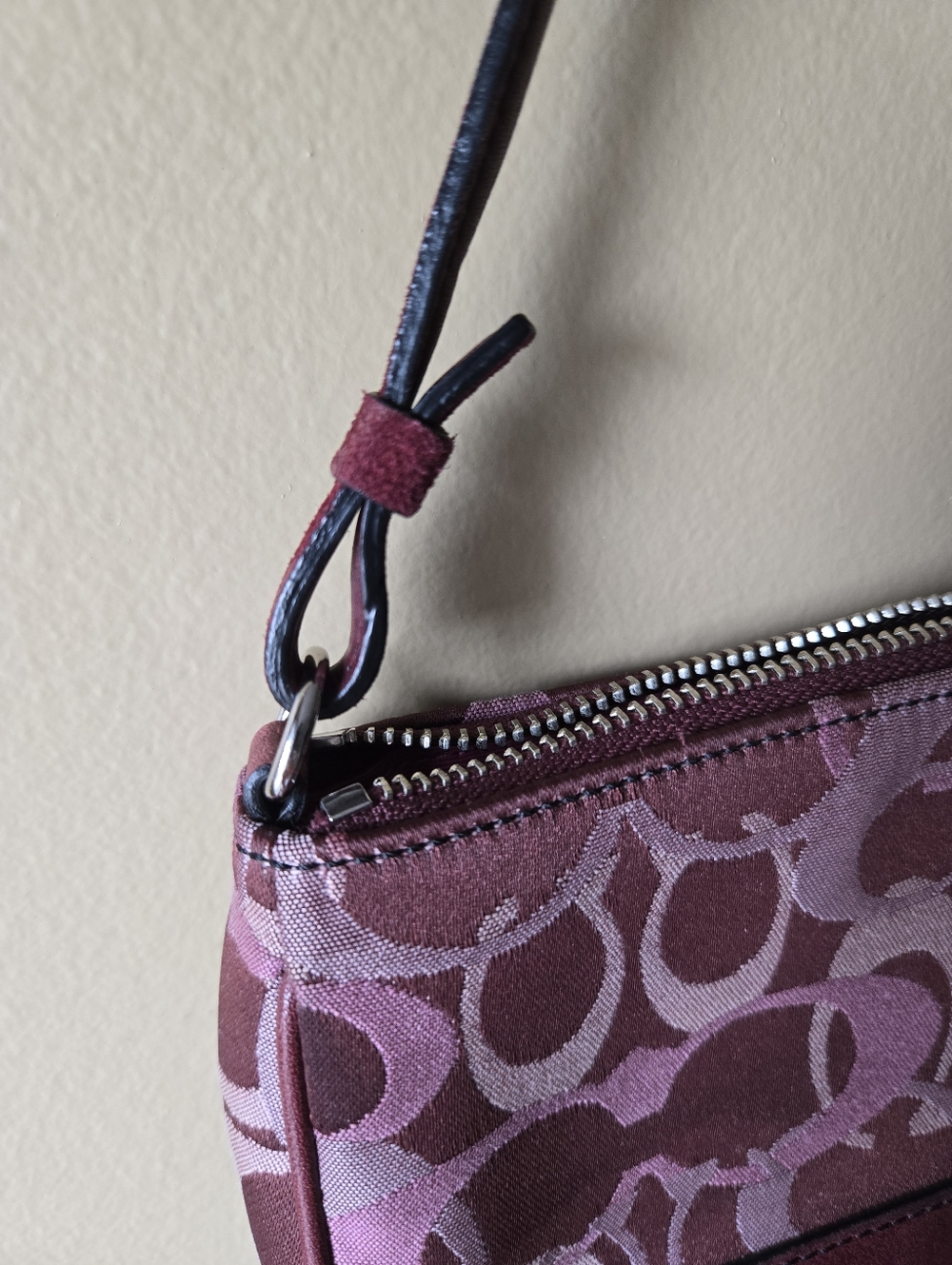 Coach Burgundy Suede Signature Demi Hampton Shoulder Bag Y2K - Picture 5 of 15